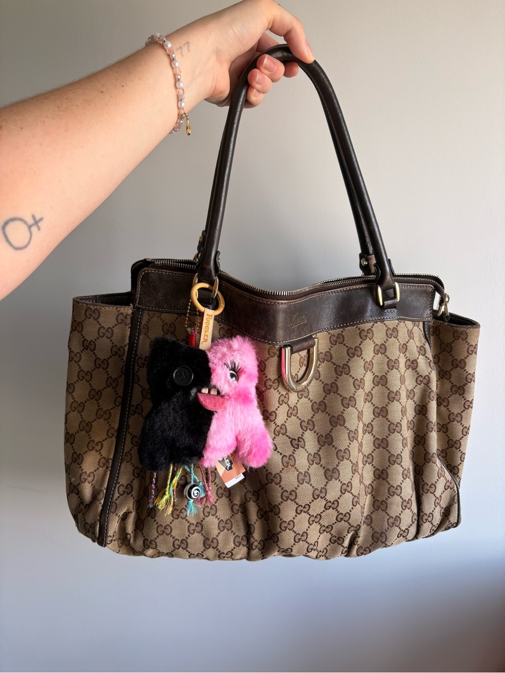 Gucci Brown GG Canvas Large Tote with Dark Brown Leather Trim